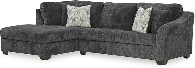 Signature Design by Ashley Biddeford Contemporary L-Shaped 2-Piece Sectional with Chaise, Loose Seat Cushions and 4 Accent Pillows, Gray