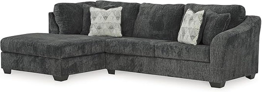 Signature Design by Ashley Biddeford Contemporary L-Shaped 2-Piece Sectional with Chaise, Loose Seat Cushions and 4 Accent Pillows, Gray