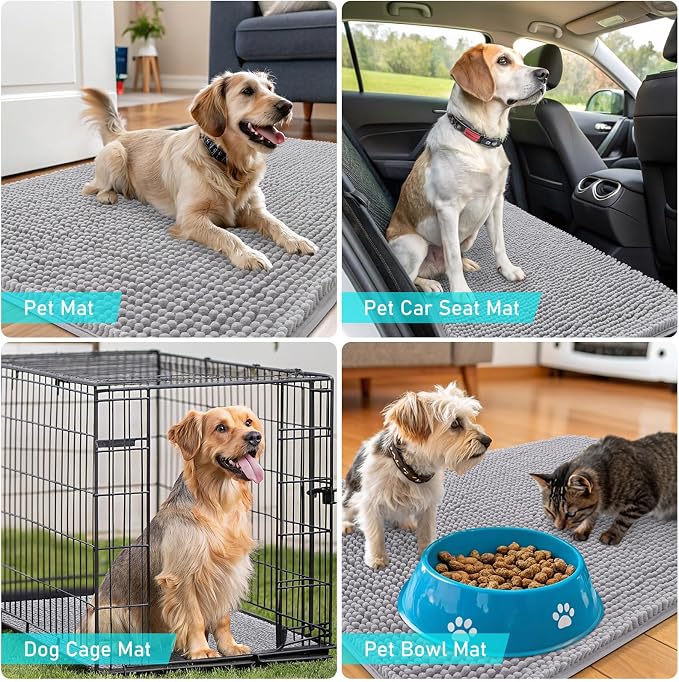 OLANLY Dog Door Mat for Muddy Paws 24x16, Absorbs Moisture and Dirt, Absorbent Non-Slip Washable Doormat, Quick Dry Chenille Mud Mat for Dogs, Entry Indoor Entryway Carpet for Inside Floor, Light Grey - Image 7