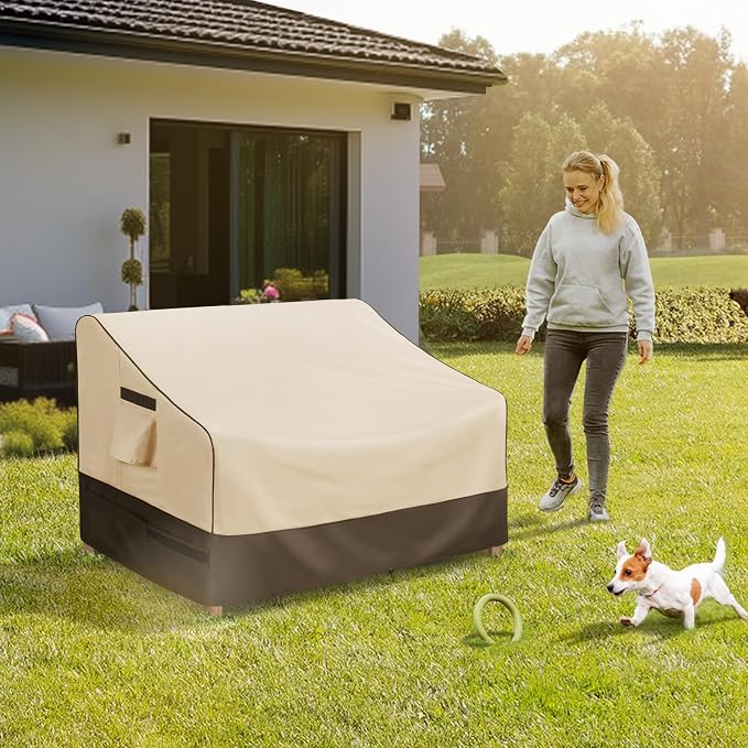 KylinLucky Waterproof Patio Loveseat Covers 104W x 40D x 35H inches,3-Seater Heavy Duty Outdoor Furniture Sofa Cover Khaki - Image 9