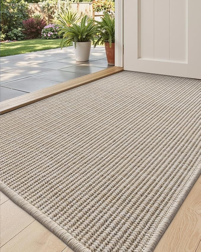 DEXI Dirt Trapper Door Mat, 20x31 Washable Doormat, Dirt Resistant and Absorbent, Easy Clean Low-Profile Floor Rugs for Entryway, Front Door, and Inside Entrance, Light Beige-Gray by DEXI