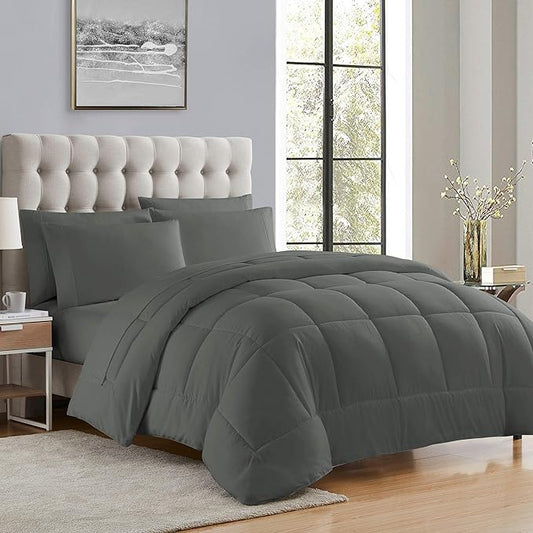 Down Alternative Comforter All Season Warmth Luxurious Plush Loft Microfiber Fill Duvet Insert Bedding, King, Gray (Pack of 6)