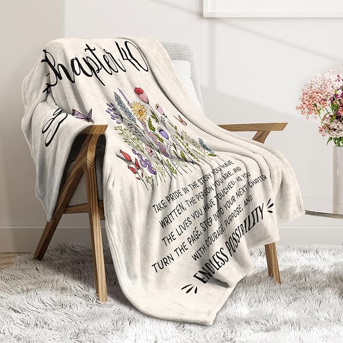 Afterprints 40th Birthday Gifts Women, Chapter 40 Blanket Gift for Her, 40 Year Old Birthday Gifts for Women, Friend, Sister, Mom, 1986 Bday Gift, Turning 40 Throw Blankets 60'' x 80''
