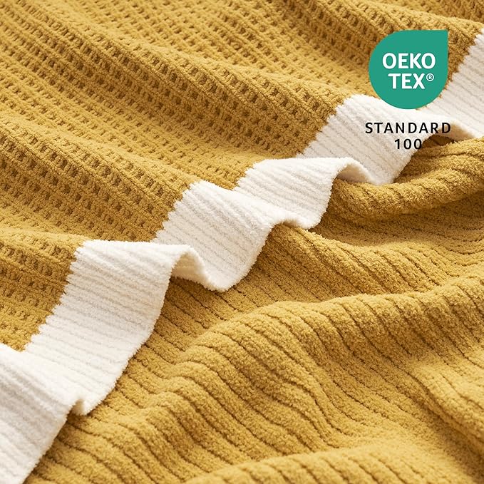 Amélie Home Chenille Throw Blanket, Soft Cozy Waffle Throw for Couch & Sofa, Warm Yet Lightweight, Breathable All-Season Throws for Women Men, Housewarming, Birthdays, 50"x60", Ginger