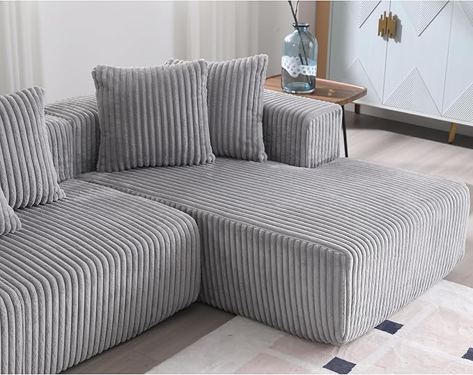 133" Oversized U-Shaped Modular Sectional Sofa, No Assembly Required Floor Couch, Memory Foam Cloud Sofa with 12 Lumbar Pillows, Corduroy Upholstery | Breathable material, Non-Slip, Wider Armrest