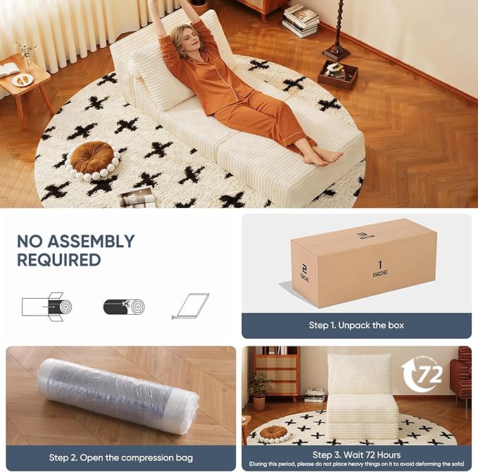 Folding Sofa Bed, Couch Beds with Pillow, 3 In 1 Convertible Sleeper Chair with Storage Bag, Memory Foam Foldable Mattress, Fold Out Chair Bed Morden Floor Sofa Lounge for Living Room Bedroom Guest