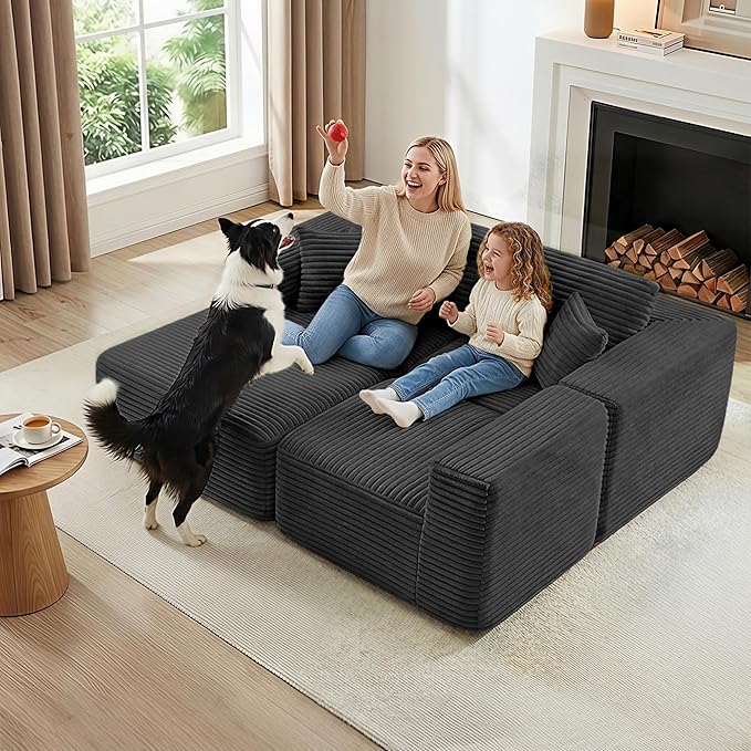 104" Modular Sectional Sofa with L-Shape Chaise, Modern Upholstered Cloud Couches for Living Room Bedroom, No Assembly Required, Dark Grey