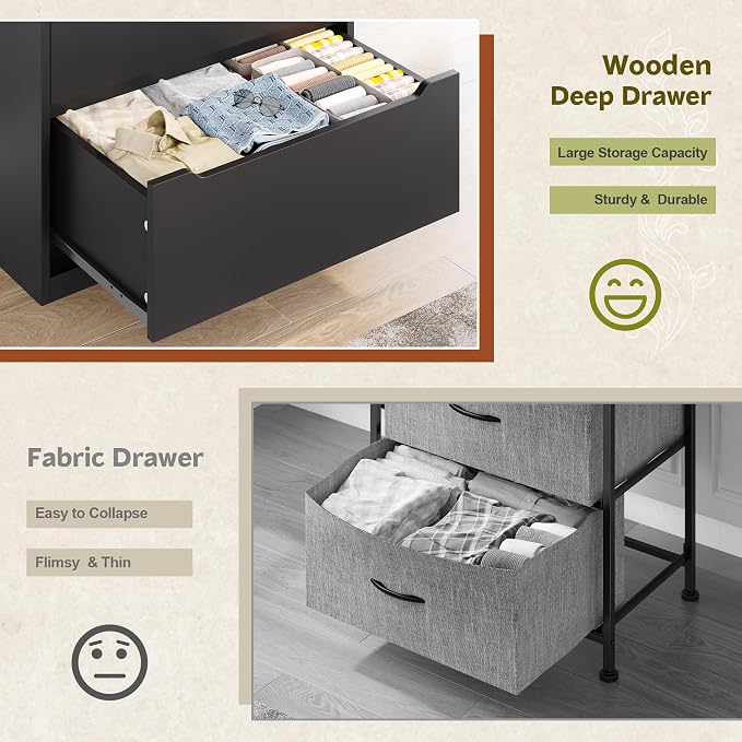 Romorgniz Dresser for Bedrom with 6 Large Drawers, Tall Chest of Drawers Modern Wooden Dresser for Living Room, Entryway, Hallway, Black, 43.2" H X 27.6" W X15.6 D - Image 7