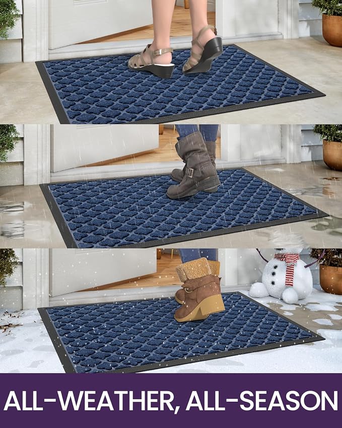DEXI Front Door Mat Outside Entrance, 27.5x59 Large Entryway Rubber Back Doormat Heavy Duty, Non Slip Low Profile Welcome Entry Mats for Inside House Floor Exterior Patio, Floral Blue - Image 4