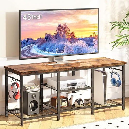 YGEOMER TV Stand for TVs Up to 55 Inch, Entertainment Center for Living Room, Bedroom, Rustic Brown by YGEOMER
