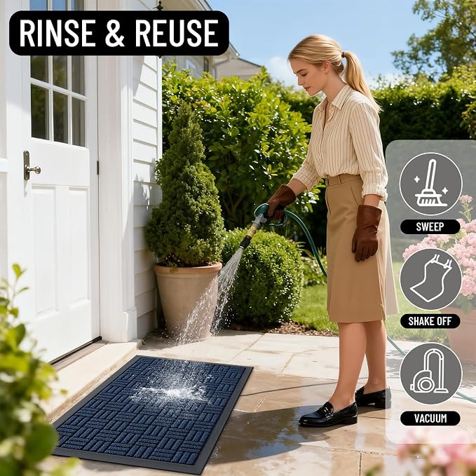OLANLY Front Door Mat Outside Entrance 59x34, Absorbent, Heavy Duty Sturdy Natural Rubber Doormat Indoor Outdoor, Non-Slip, Stain and Fade Resistant, Low Profile Floor Mat for Entryway, Navy Blue - Image 8