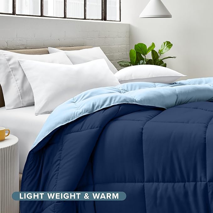 Bare Home California King Comforter - Reversible Colors - Goose Down Alternative - Ultra-Soft - Premium 1800 Series - All Season Warmth - Bedding Comforter (California King, Dark Blue/Light Blue)