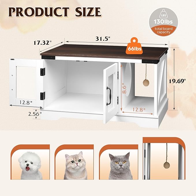 WLIVE Coffee Table with Storage, 2-in-1 Modern Center Table Cat House Furniture with Cat Teaser for Living Room, Home, White