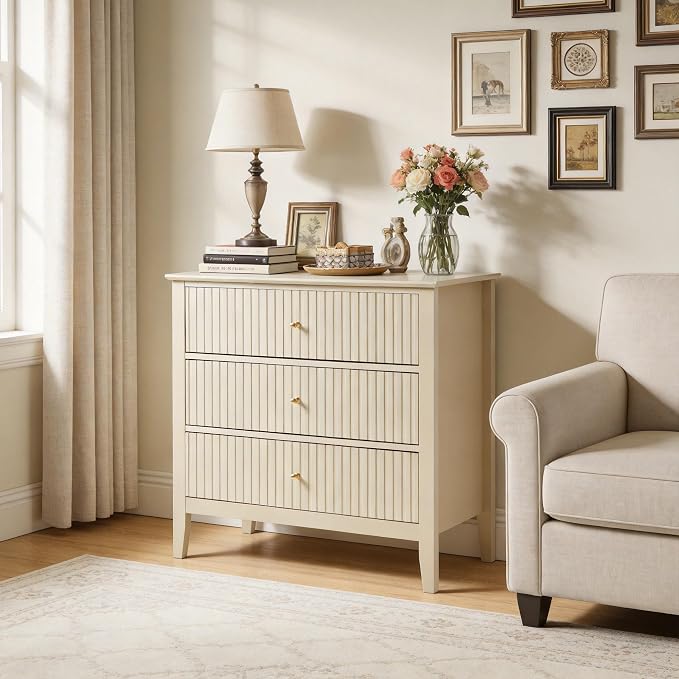 RoyalCraft Large 3 Drawer Dresser Set of 2, Fluted Wood Drawers for Bedroom, Modern Painted 30 inch Wide Nightstand for Bedroom, Entryway, Beige - Image 8
