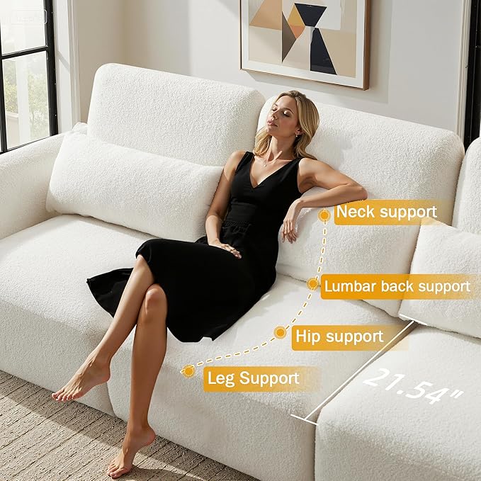 Sectional Sofa Couch, Modern U Shaped Sectional Couch with Ottoman, Modular Sectional Sofa Cloud Couches for Living Room (Beige, 4 Set + 2 Ottoman)