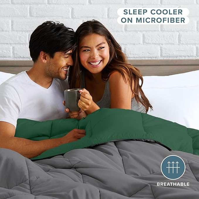 Bare Home California King Comforter - Reversible Colors - Goose Down Alternative - Ultra-Soft - Premium 1800 Series - All Season Warmth - Bedding Comforter (California King, Grey/Forest Green)