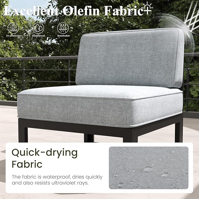LayinSun Large Aluminum Patio Furniture Set, 7 Pieces Modern Outdoor Conversation Set Sectional Metal Sofa Set with Olefin Cushion