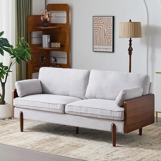 Christopher Knight Home Arboris Modern Rubberwood Frame, Fabric Upholstered Loveseat, Living Room/Bedroom/Apartment Couch/Sofa with Toss/Back Pillows and Removable Cushions, Light Gray+Light Walnut