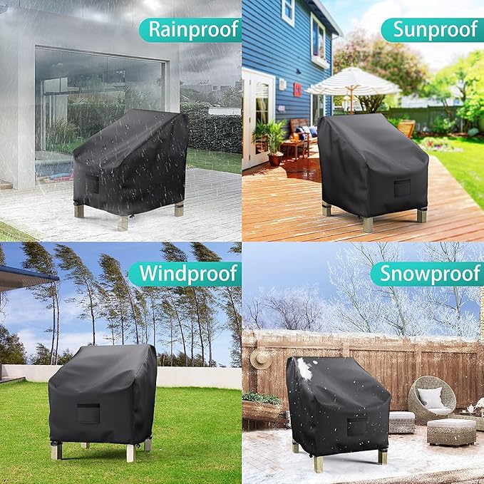 Patio Chair Covers for Outdoor Furniture Waterproof 2 Pack, Lawn Chair Covers 600D Heavy Duty Oxford Cloth, Large Covers for Lounge Lawn Deep Seat Black 31"W×33"D×36"H - Image 6