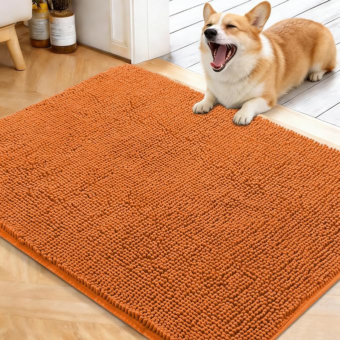 OLANLY Dog Door Mat for Muddy Paws 40x32, Absorbs Moisture and Dirt, Absorbent Non-Slip Washable Doormat, Quick Dry Chenille Mud Mat for Dogs, Entry Indoor Entryway Carpet for Inside Floor, Clay by OLANLY