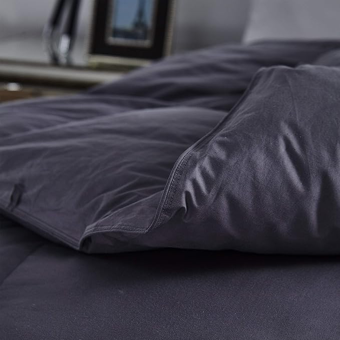 Luxurious All-Season Goose Down Comforter King Size Duvet Insert, Classic Gray, Premium Baffle Box, 1200 Thread Count 100% Egyptian Cotton Cover, 65 oz Fill Weight (King, Gray)