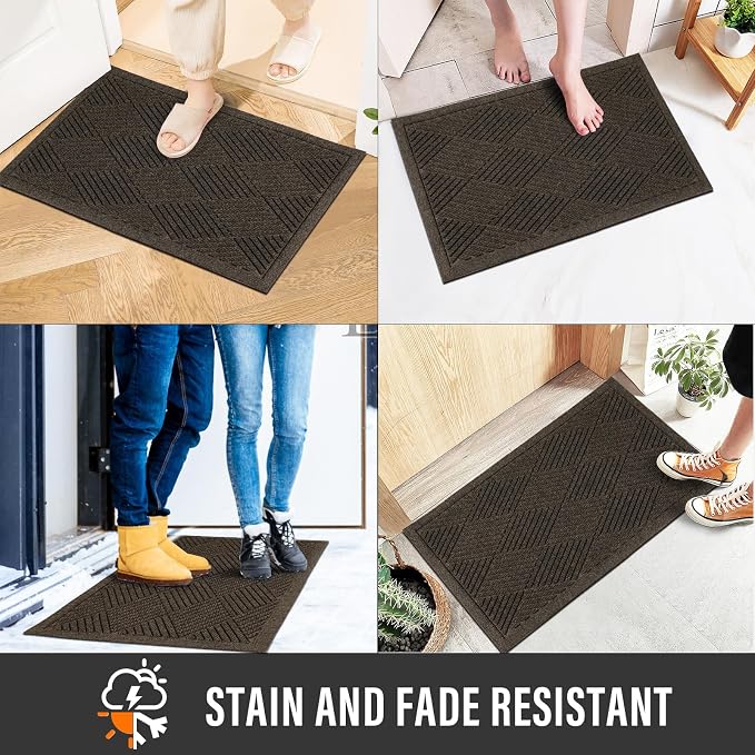 HIYARD Sturdy Front Door Mat, Absorbent Muddy Dirt Resist Welcome Door Mats Outdoor Indoor, Stain and Fade Resistant, Non-Slip Rubber Backing Low Profile Doormat for Entryway, 47×32, Brown - Image 4
