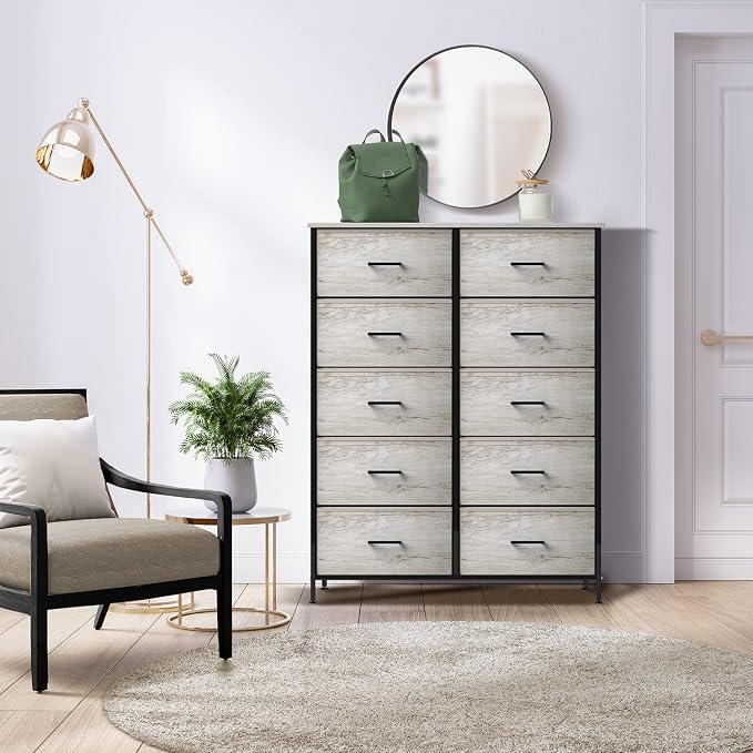 Sorbus Dresser with 10 Faux Wood Drawers - Chest Organizer Unit with Steel Frame Wood Top & Handle Easy Pull Fabric Bins for Clothes - Storage Furniture for Bedroom, Hallway, Living Room & Closet - Image 2