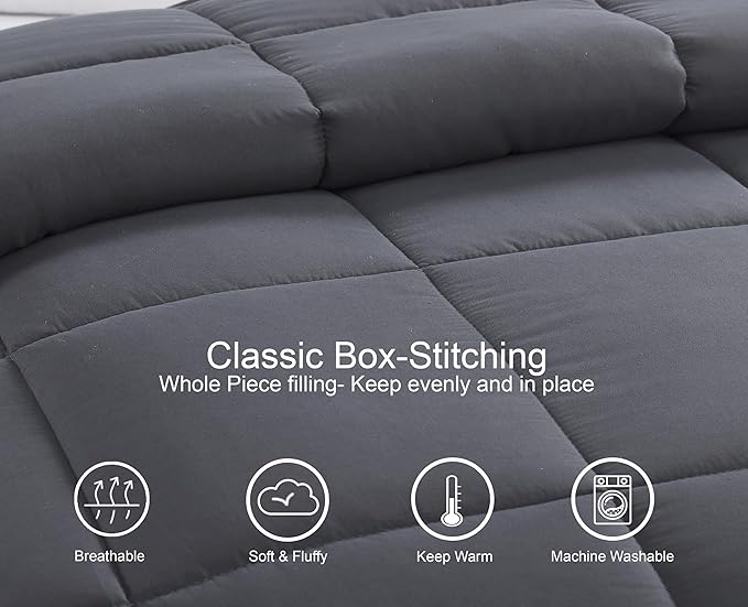 Casa Platino Gray Comforters Twin XL Size - Super Soft Duvet Insert with 8 Durable Tabs - Comfy & Cozy All Season Twin XL Size Quilted Bedding Comforter - Premium Down Alternative Fill - 66"x88", Gray