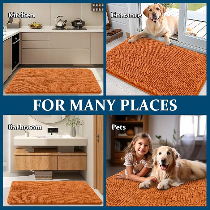 OLANLY Dog Door Mat for Muddy Paws 59x32, Absorbs Moisture and Dirt, Absorbent Non-Slip Washable Doormat, Quick Dry Chenille Mud Mat for Dogs, Entry Indoor Entryway Carpet for Inside Floor, Clay - Image 8