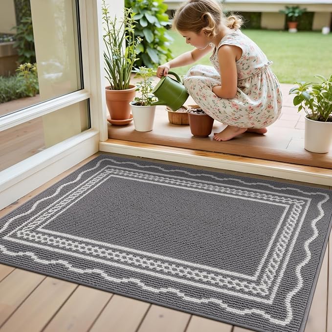 Ileading Indoor Door Mat 2x3ft, Absorbent Dog Muddy Paws Mats, Low-Profile Entrance Small Runner Carpet with Non-Slip Rubber Backing, Washable Inside Welcome Mat for Hallway,Entryway,Kitchen (Grey) - Image 7