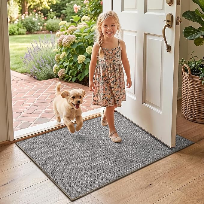 LUMI Indoor Door Mats for Entryway 24x36, Low Profile Entrance Mat, Non Slip Rubber Backing Dirt Trapper Doormat Indoor Entrance, Grey - Image 8