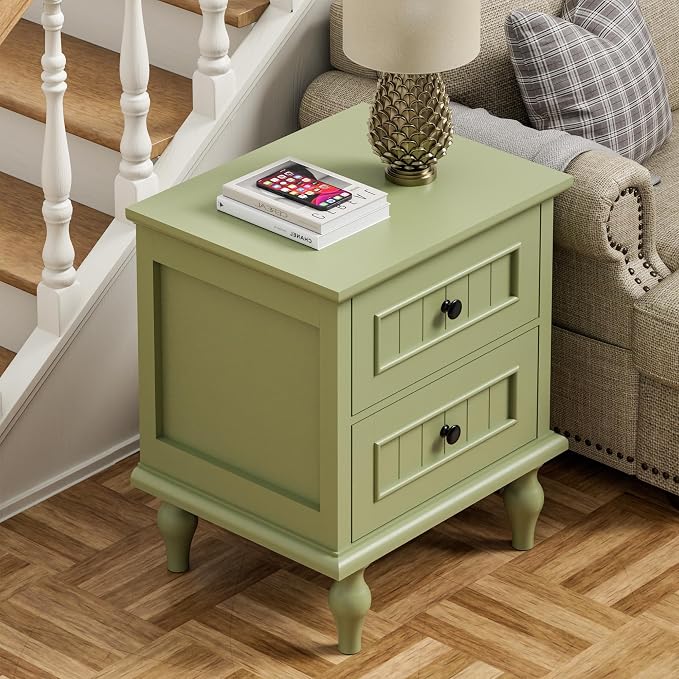 Scurrty Vintage Nightstand, Antique End Table with 2 Drawers, Taller Nightstand for Bedroom, Side Table for Bedroom,Green (Single) - Image 5