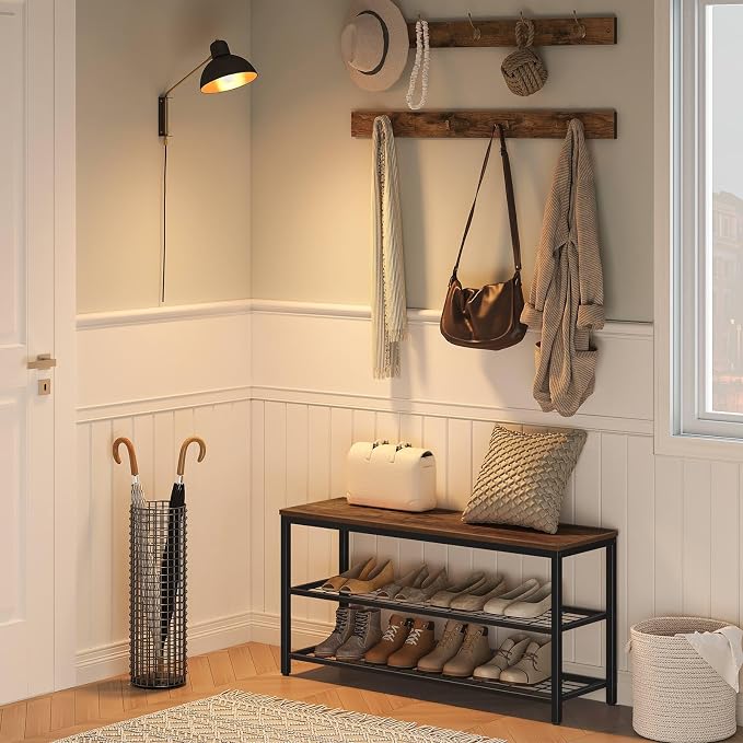 HOOBRO Hall Tree with Bench, Coat Rack Shoe Bench Set, Entryway Shoe Rack with Coat Hooks, Hall Tree Coat Rack, Mud Room, Industrial, for Foyer, Front Door, Rustic Brown BF07MT01 - Image 3