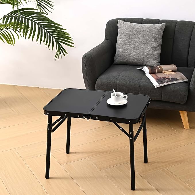 YihuiKo Folding Picnic Table with Storage Net, Matte Black Aluminum Folding Table 23.6" x 15.8", Adjustable Height Max 27.5", Lightweight Portable for Camping Travel Grill Indoor - Image 2