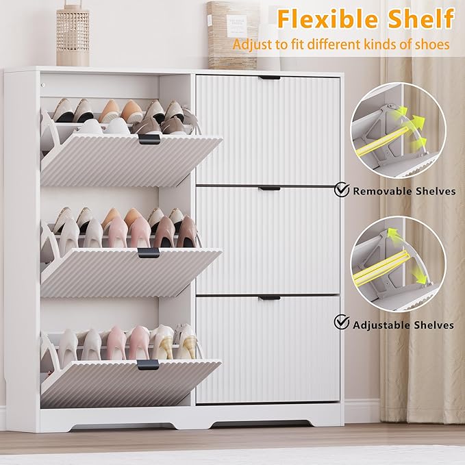 BORNOON Large Shoe Cabinet for Entryway, Tall Narrow Shoe Storage Cabinet with 6 Flip Drawers and Adjustable Shelves, Shoe Rack Cabinet Organizer for Hallway, Foyer, Small Apartment - Image 3