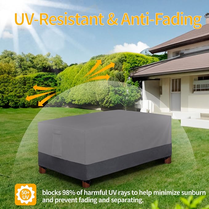 Easy-Going 600D Heavy Duty Rectangular Table Cover UV Resistant and Waterproof Outdoor Lawn Patio Furniture Cover (72" Lx44 Wx23 H, Gray/Dark Gray) - Image 6