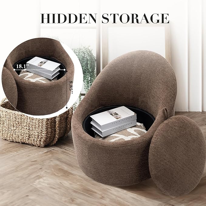 COLAMY Swivel Accent Chair Set of 2, 360° Swivel Chair with Hidden Storage, Modern Small Barrel Swivel Armchair for Living Room/Bedroom, Brown