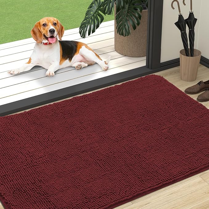 OLANLY Dog Door Mat for Muddy Paws 47x32, Absorbs Moisture and Dirt, Absorbent Non-Slip Washable Doormat, Quick Dry Chenille Mud Mat, Entry Indoor Entryway Carpet for Inside Floor, Caramel Russet by OLANLY