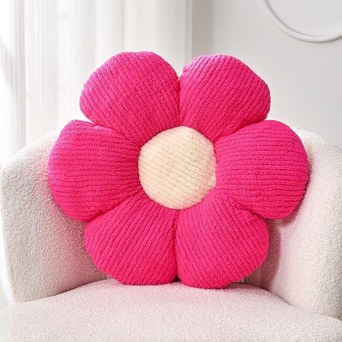 Kcvvcr Flower Throw Pillow, Soft Hot Pink 14.9" Shaped Floor Pillow for Home Decor, Cute Aesthetic Plush Decorative Pillows for Bed, Sofa, Couch