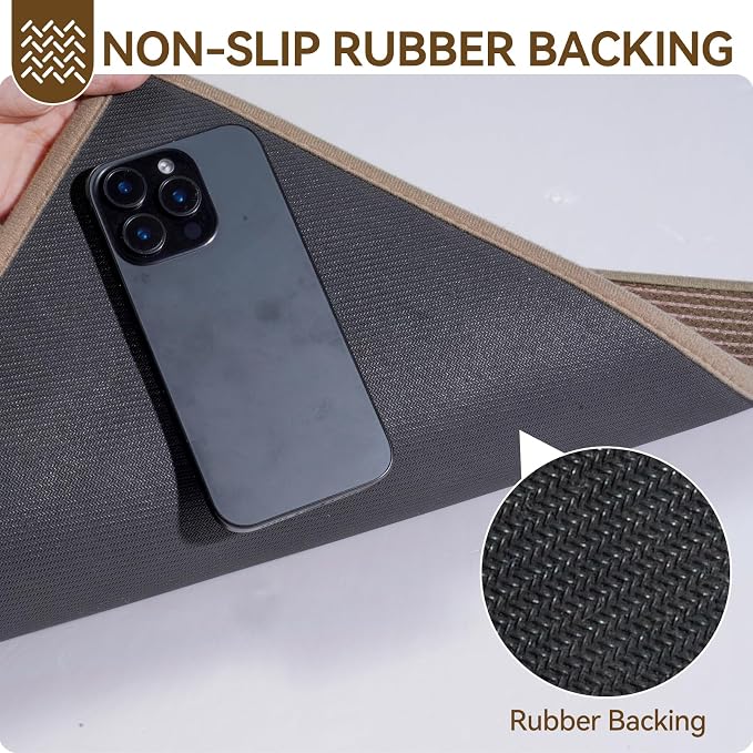 Front Door Mat 17''x30'', Non Slip Absorbent Dirt Resist Washable Low-Profile Indoor Doormat, Easy Clean Welcome Entryway Door Mats, Brown - Image 5