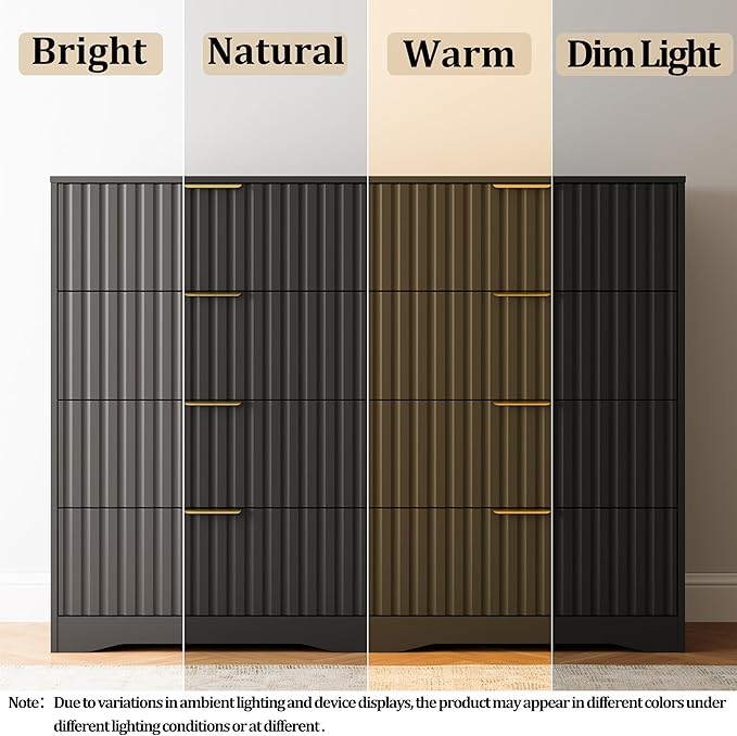 8 Drawer Dresser and Nightstand Sets for Bedroom, Modern Fluted 3 Pcs Bedroom Dresser Furniture Sets, Wood Chest of Drawers and Nightstand Set of 2 with Metal Handles, Black