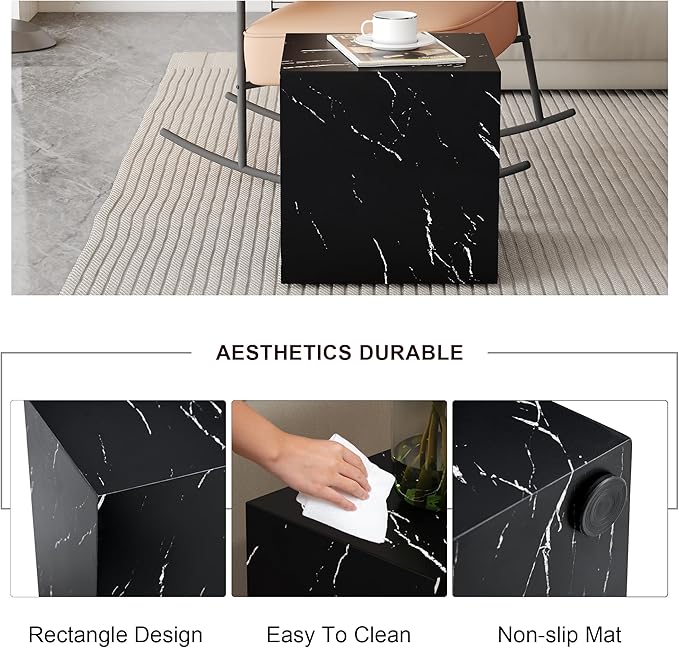 Cube End Table Wood Grain, Modern Side Table for Living Room, MDF Wooden Nightstand Sofa Table for Home, No Assembly