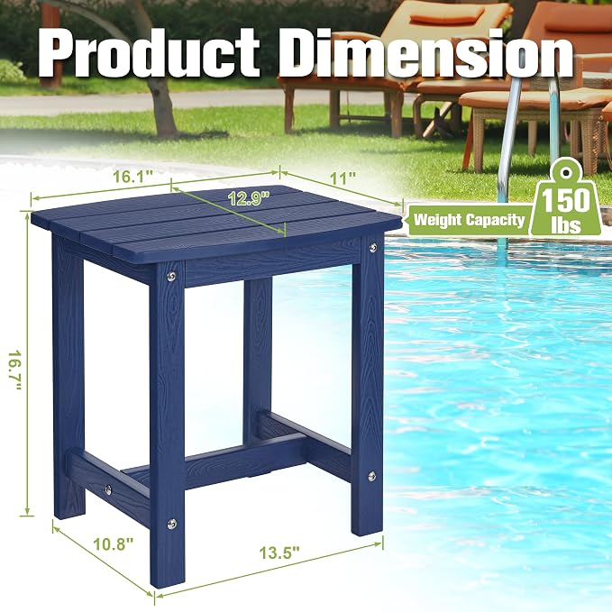 Y&M Outdoor Side Table, HIPS Adirondack Small Single Table, Waterproof Square Outside Table, Balcony Modern End Tables for Patio, Pool, Beach, Porch, Deck, Indoor or Outdoor Use (Navy Blue, 2 Pack) - Image 3