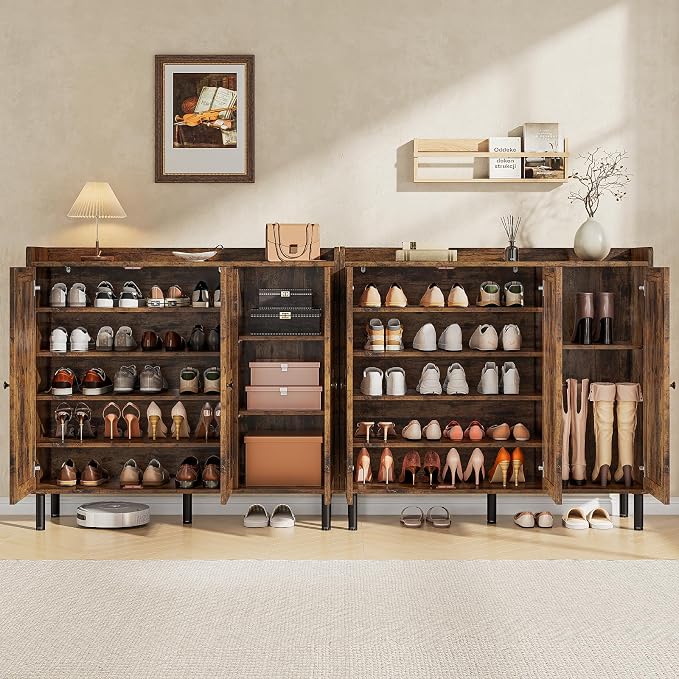 ONBRILL Shoe Cabinet with 3 Doors and Adjustable Shelves, 30 Pairs Shoe Storage Cabinet, 40 Inch Tall Farmhouse Shoe Rack Shoe Organizer Cabinet for Entryway Living Room Closet, Rustic Brown - Image 5