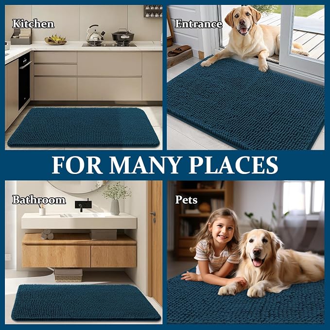 OLANLY Dog Door Mat for Muddy Paws 47x20, Absorbs Moisture and Dirt, Absorbent Non-Slip Washable Doormat, Quick Dry Chenille Mud Mat, Entry Indoor Entryway Carpet for Inside Floor, Atlantic Blue - Image 8