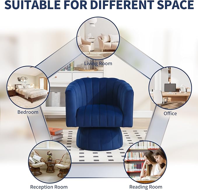 Swivel Accent Barrel Chair - Cute Comfy Small Round 360° Arm Chair Velvet Sofa Club Reading Chair for Living Room Bedroom Office Dark Blue