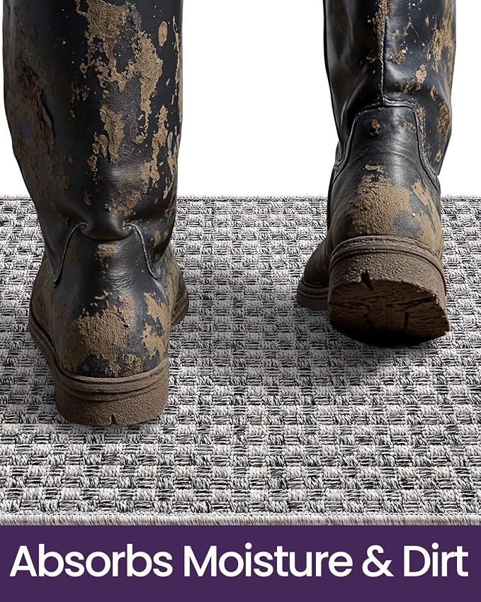 DEXI Dirt Trapper Door Mat, 31x60 Washable Doormat, Dirt Resistant and Absorbent, Easy Clean Low-Profile Floor Rugs for Entryway, Front Door, and Inside Entrance, Checkered Grey - Image 4