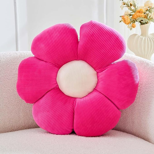 Kcvvcr Hot Pink Flower Pillow, 19.6" Cute Flower Shaped Floor Pillow, Aesthetic Floral Plush Daisy Decorative Throw Pillows for Bed Sofa Couch