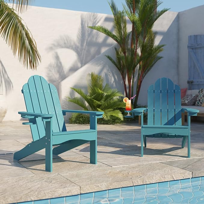 LUE BONA HDPS Adirondack Chairs Set of 4, Fire Pit Outdoor Chair Weather Resistant with Cup Holder, Modern Plastic Chair Plastic for Patio, Deck, Proch, 350LBS, Blue Turquoise - Image 8