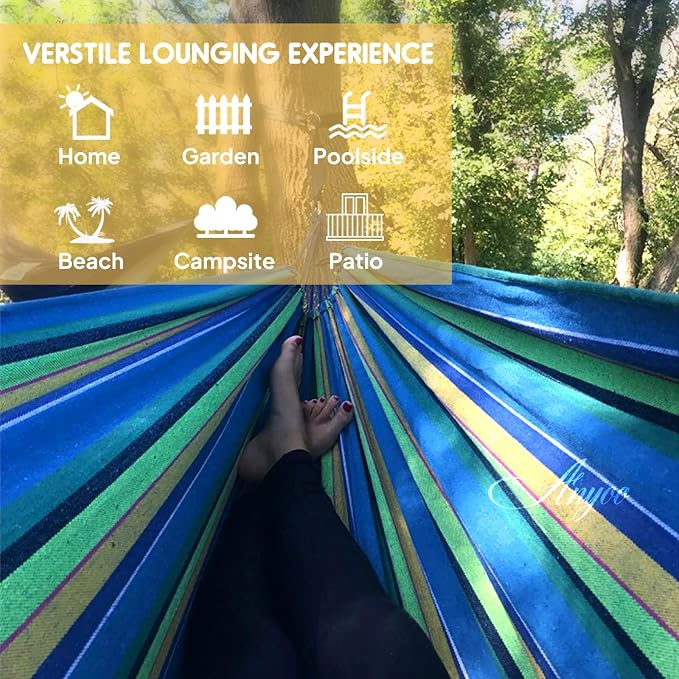 ANYOO Cotton Hammock Portable Camping Hammocks for Hanging Sturdy Garden Comfortable Fabric Hammock with Tree Straps Up to 660lbs with Travel Bag for Camping Outdoor/Indoor Patio Backyard - Image 4